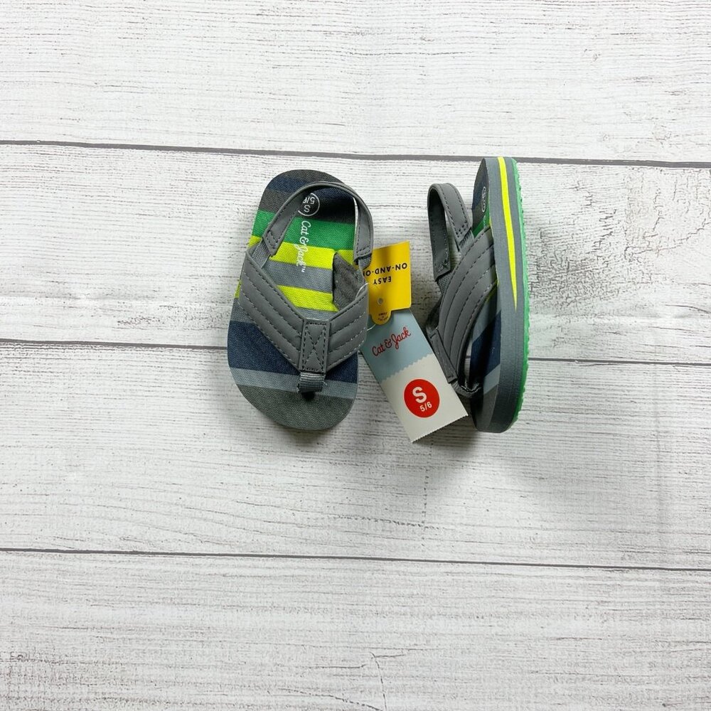Cat & Jack Toddler Flip Flops Stripe Sandals Summer Shoes NWT 5-6